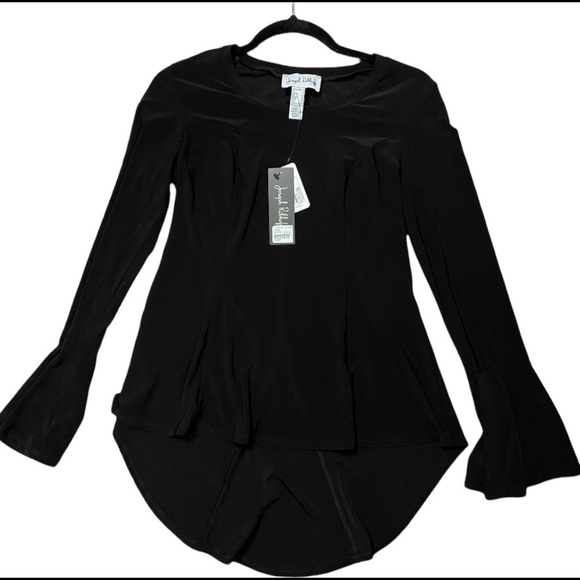 Joseph ribkoff designer bell sleeve scoop neck black top - Picture 2 of 6